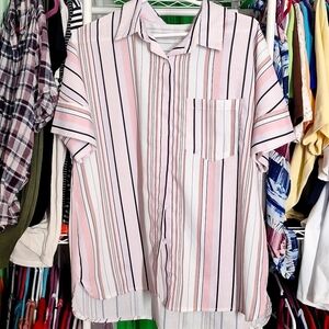 Pink AND WHITE STRIPED BUTTON DOWN TOP MEDIUM